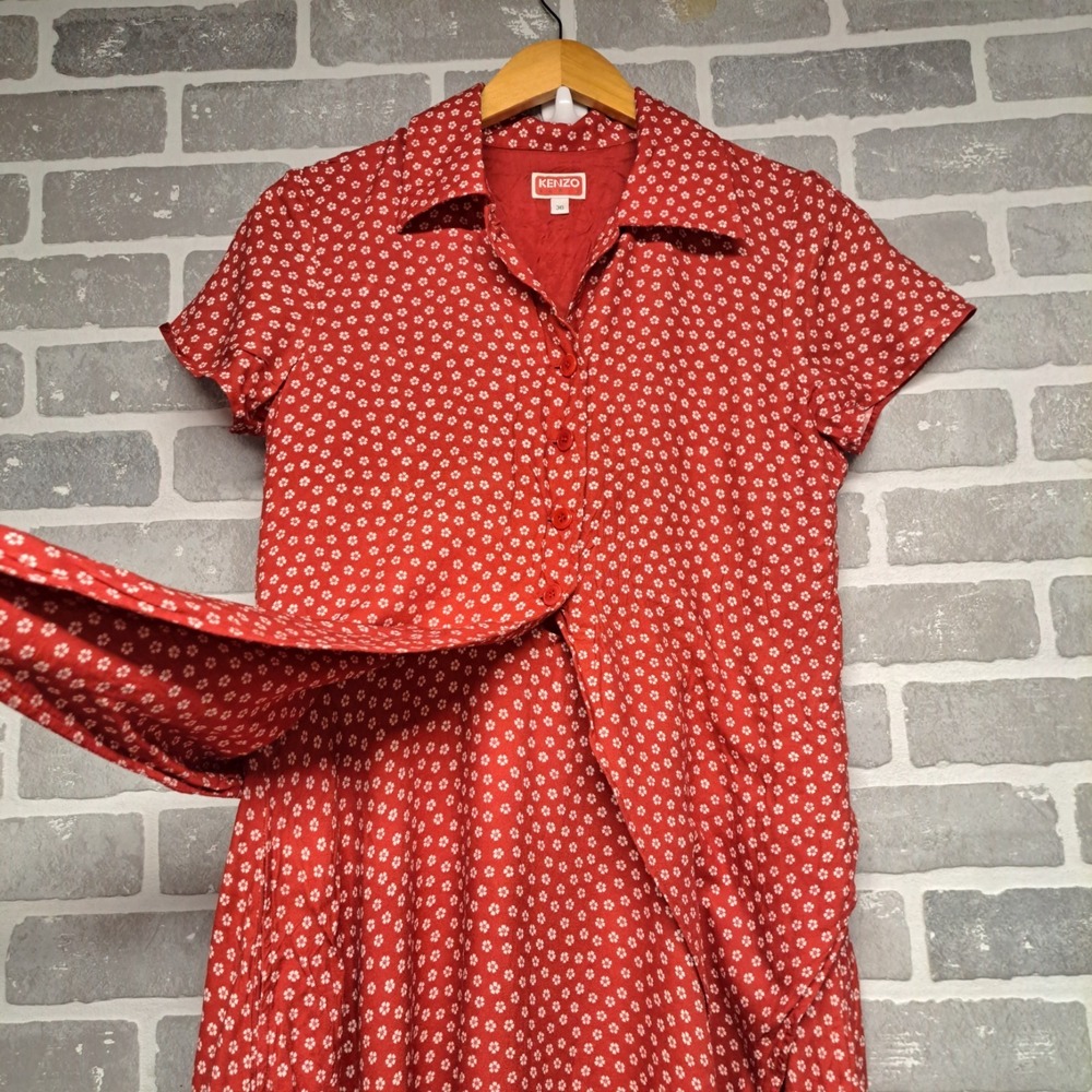 Kenzo Paris Womens Vintage 70s Sakura Flowers Button Midi‎ Dress Size 36 - Picture 3 of 15